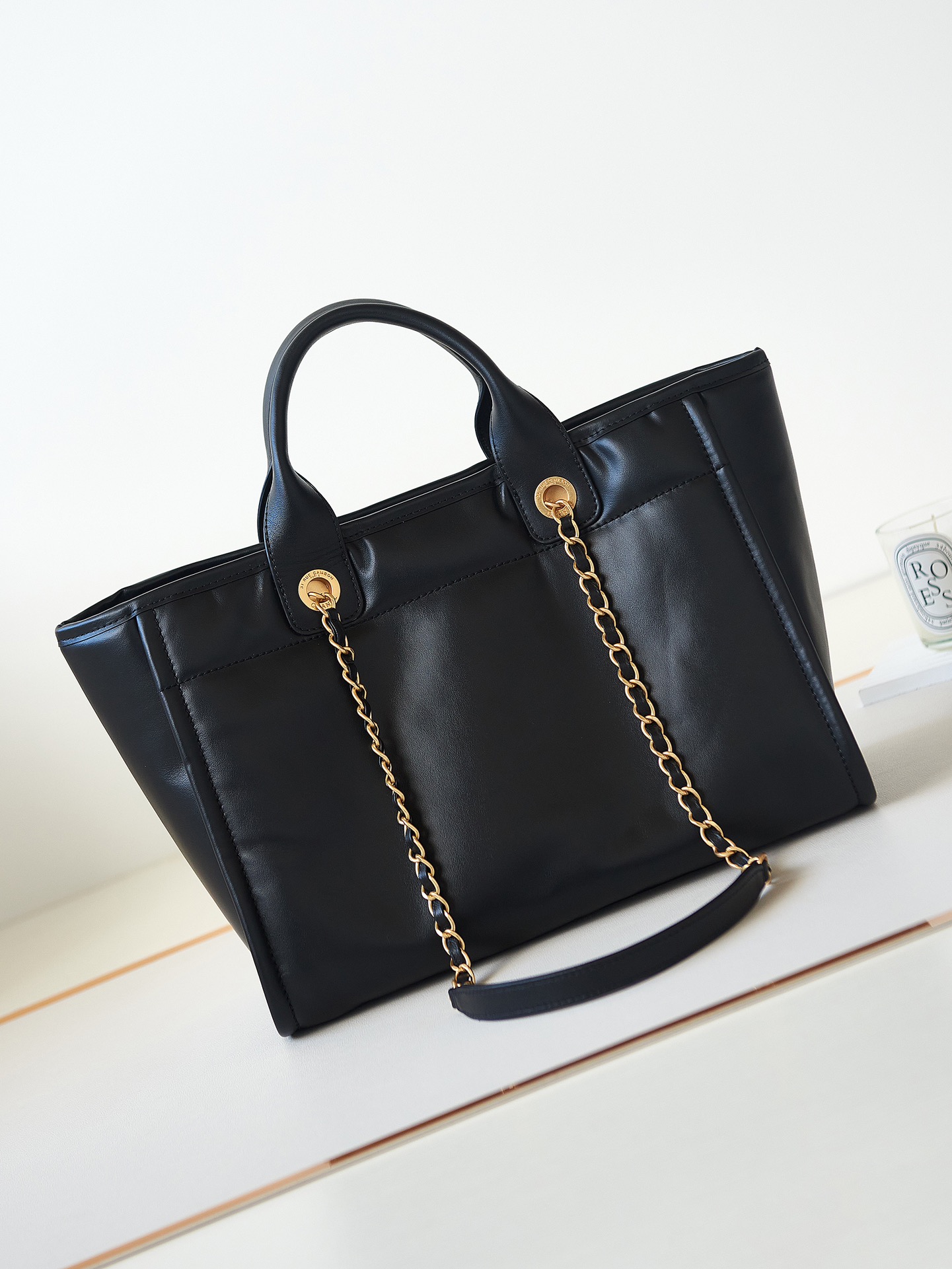 Calfskin Small Shopping Shoulder Bag Tote Bag AS3257 Black 